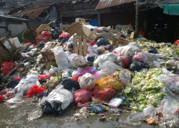 Sampah di Pasar Baru Karawang Membukit dan Membusuk