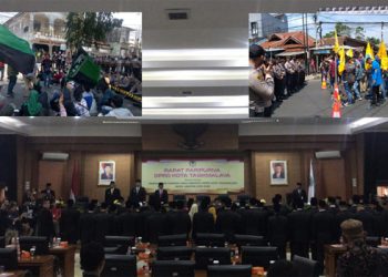Unjuk Rasa Elemen Mahasiswa Warnai Pelantikan Anggota DPRD Kota Tasikmalaya