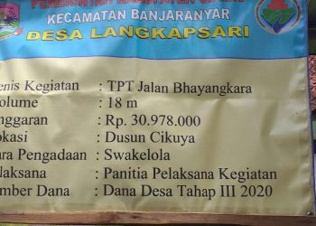 Pembangunan TPT Jalan Bayangkara  Desa Langkapsari Ciamis Jadi Sorotan Warga